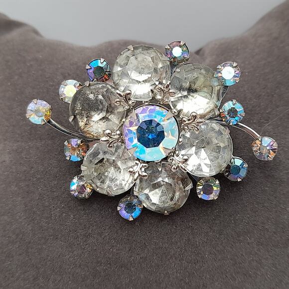 Vintage 1950s Judy Lee Style Rhinestone Silver Tone Brooch - Picture 6 of 8